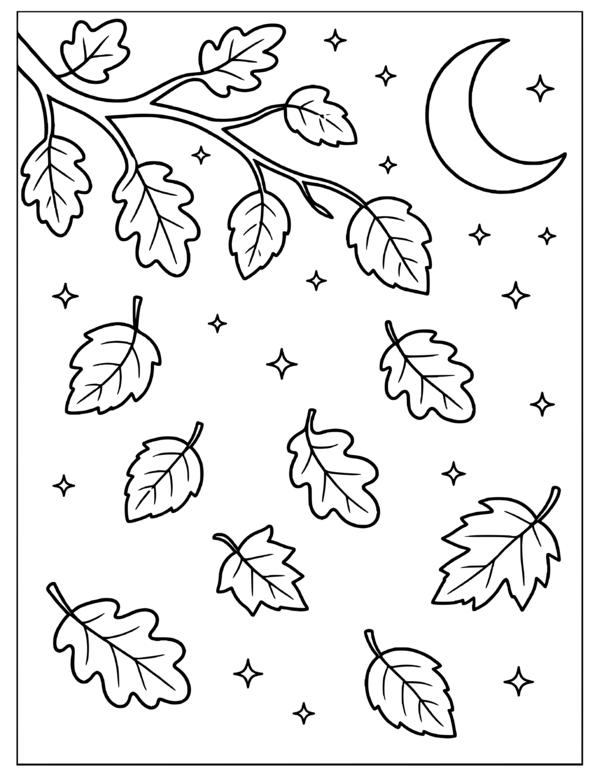 Starry Night Leaves Coloring Page
