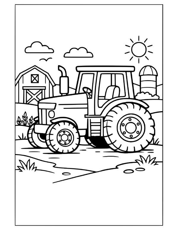 Simple Line Tractor Coloring
