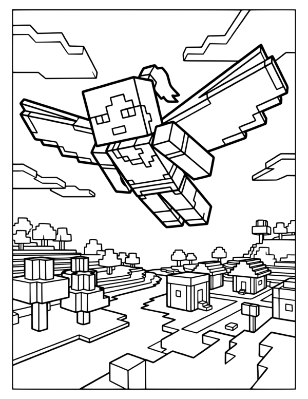 Minecraft Elytra Gliding Coloring Page